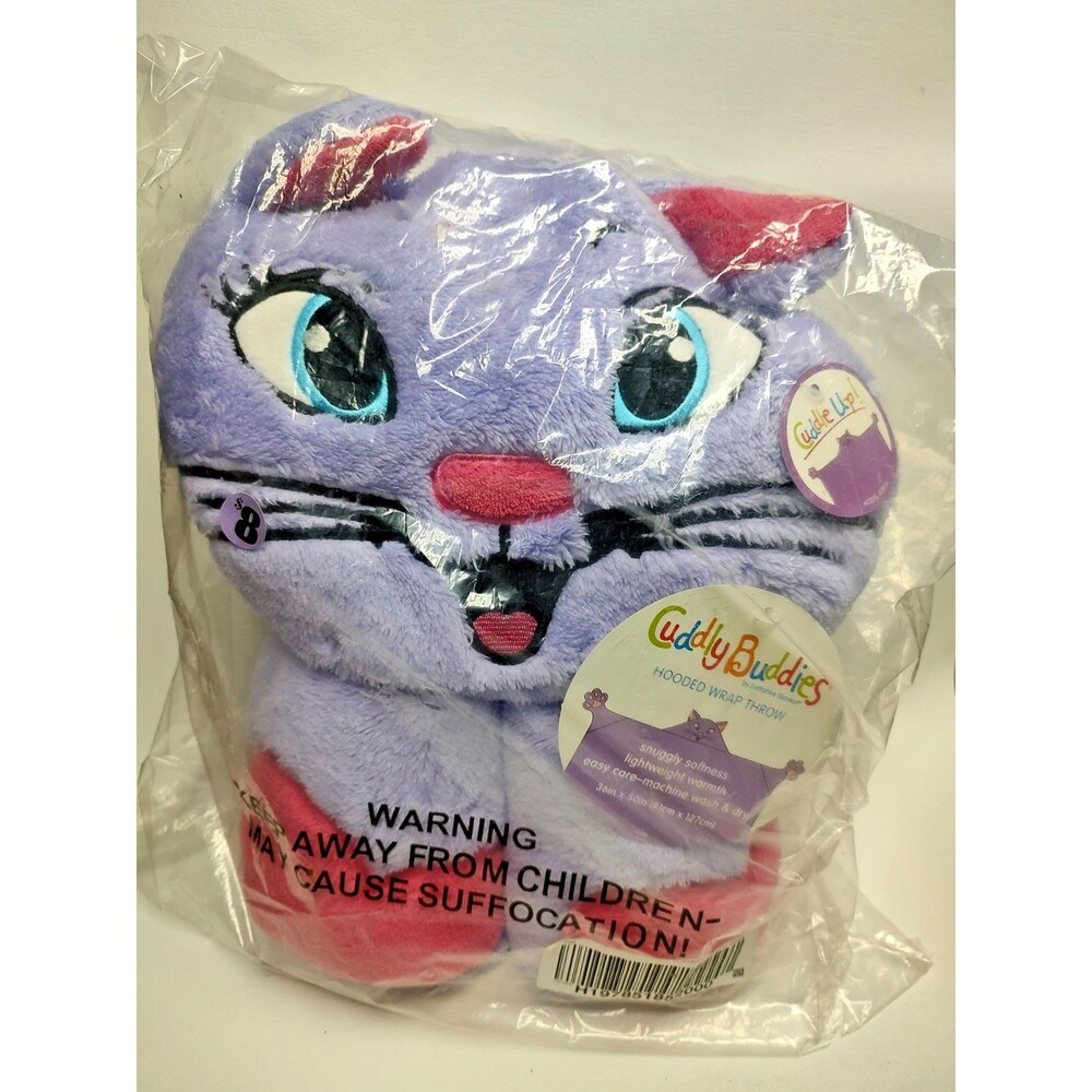 Vintage Cuddly Buddies Purple Cat Hooded Wrap Throw Berkshire 36" x 50" NRFB